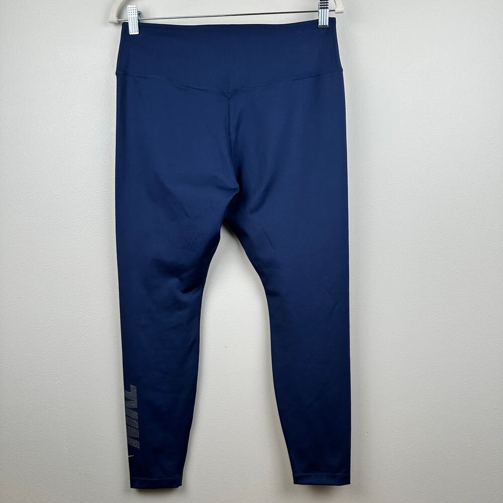 Nike Womens Leggings Dri Fit Mid Rise 7/8 Graphic Logo Navy L Active Gym Running - Picture 8 of 12